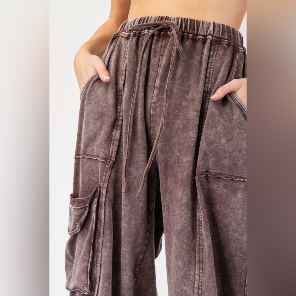 Part Of The Journey Mineral Washed Wide Leg Pants in Dark Mocha eb90054 large - Picture 2 of 5